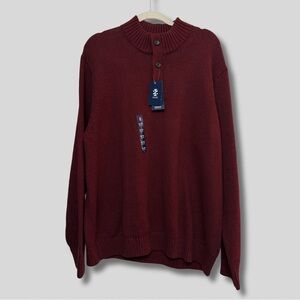 NWT Izod Men’s Crewneck Sweater with Quarter Buttons in Velvet Maroon